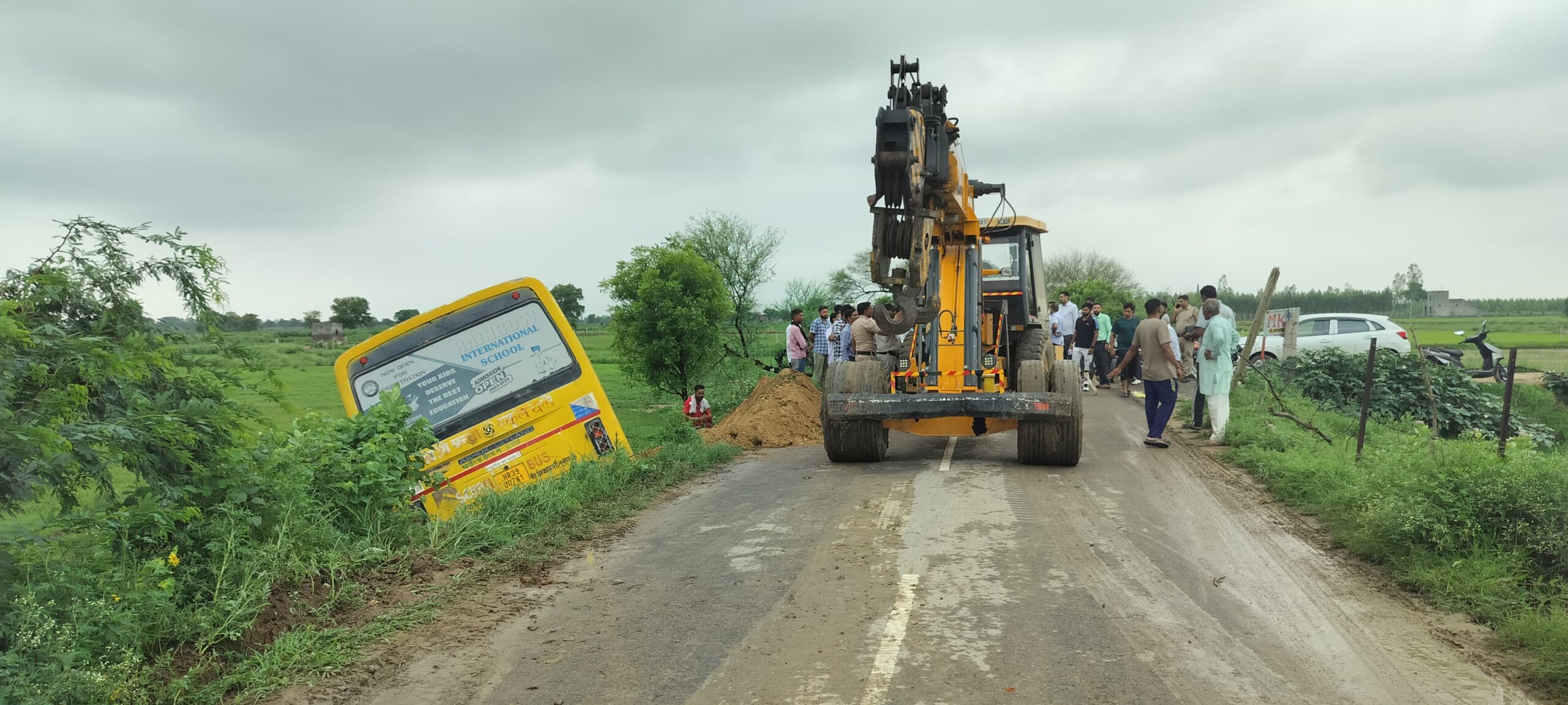 School bus skids off road in Bhiwani village, several students injured